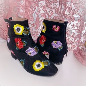 60s mod Black Floral Betsey Johnson booties